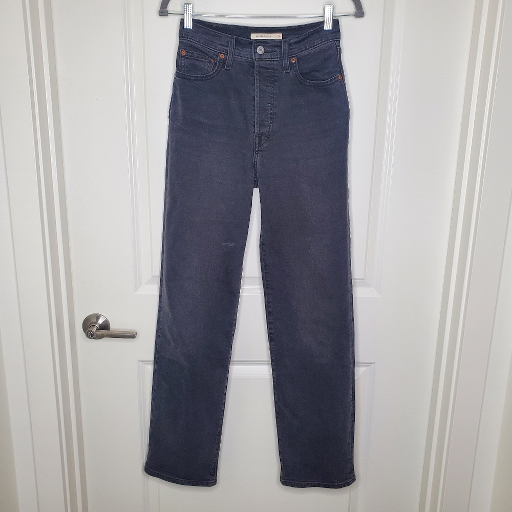 Levi's Black High Rise Ribcage Straight Full Length Jeans - Picture 3 of 11
